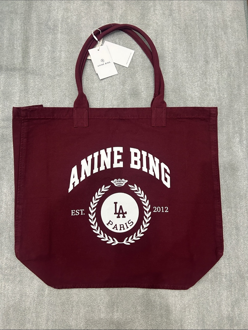 NWT Anine Bing Burgundy Canvas Tote with White Logo